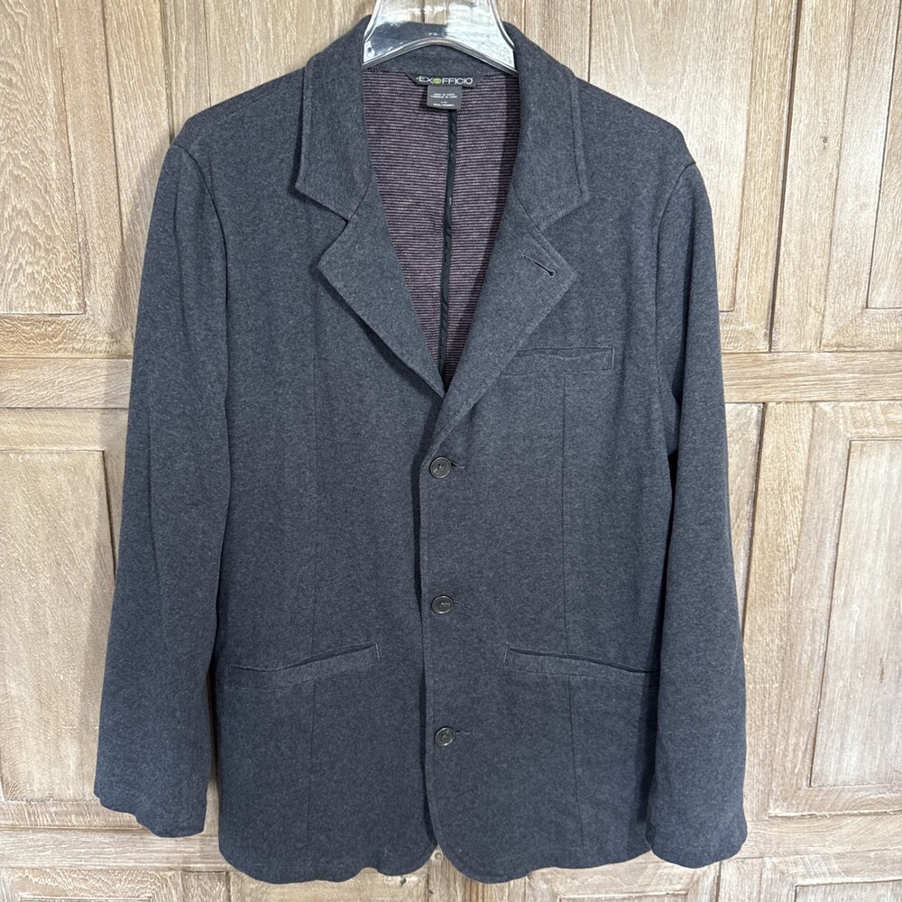ExOfficio Marco Blazer Mens Size Large Gray Travel Performance Ponte Stretch